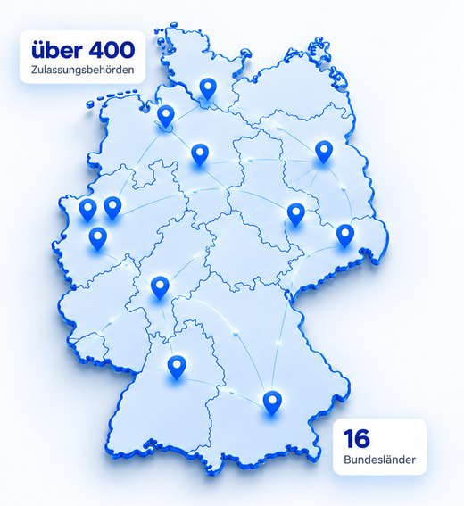 Deutschlandkarte mit Markierungen in allen Regionen